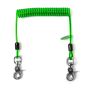 NLG 2 metre coil tool lanyard angled view showing compact coil profile, Quick Clip connectors, and NLG ID label | CMT Group UK