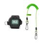 NLG tape measure tethering kit flat lay showing tape measure tether and lightweight coil lanyard components | CMT Group UK