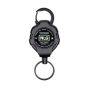 NLG mini ratchet retractable tool lanyard black tough shell housing carabiner anchor and split ring front view | CMT Group UK