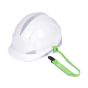 NLG hi-vis neoprene helmet lanyard attached to white safety helmet via accessory slot | CMT Group UK