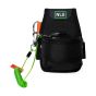 NLG tape measure holster in use with green coil lanyard attached to D-ring anchor showing at-height setup | CMT Group UK