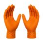 Orange nitrile diamond grip disposable gloves 6.0mil front view showing raised diamond texture pattern | CMT Group UK