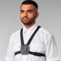 Klick Fast 4-point chest harness worn front view on construction worker in white shirt with Dustlight Mini docked | CMT Group UK