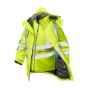 Pulsar Protect P487 hi-vis yellow storm coat with body warmer from side showing reflective tape and storm flap | CMT Group UK