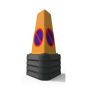 Two-piece yellow triangular no waiting cone 530mm showing stacked bases and separate top storage configuration | CMT Group UK