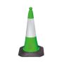 750mm two-piece green road traffic cone with white prismatic reflective sleeve full view | CMT Group UK