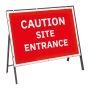 Caution Site Entrance Metal Sign & Frame - 1050mm x 750mm
