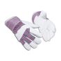 Split leather safety rigger gloves back view showing striped fabric and vein patch at wrist | CMT Group UK