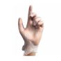 Clear vinyl powder-free disposable gloves single glove front view showing smooth clear finish | CMT Group UK