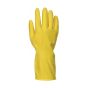 Flock lined latex household glove yellow side view showing beaded cuff and 300mm length | CMT Group UK