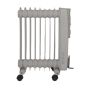 Portable oil filled radiator 9 fin side profile showing full fin array and castor wheel base | CMT Group UK