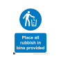 Site Sign – Correx 3mm - Place all rubbish in bins provided - 300mm x 400mm (A3)