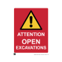Site Sign - 6mm Correx - ATTENTION OPEN EXCAVATIONS - 594x841mm (A1)