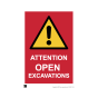Site Sign - 3mm Correx - Attention Open excavations - 420x594mm (A2)