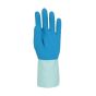 Chemical resistant gauntlets palm view showing roughened blue latex grip surface EN374 Type A certified | CMT Group UK