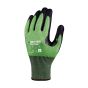 Cut resistant lightweight gloves back view showing green HPPE liner and elasticated knit cuff | CMT Group UK
