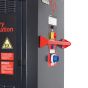 Armorgard Volthub 240V isolator switch and IP67 power inlet panel on side of unit showing red handle and blue connector | CMT Group UK