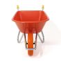 TufX wheelbarrow HDPE tray close-up showing ergonomic profile and orange pan construction | CMT Group UK