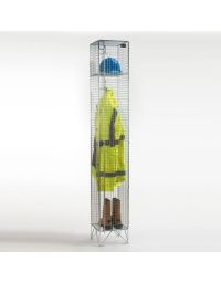 Single Door Wire Mesh Locker – Nest of 1 – 1974x305mm – Ventilated BZP Steel full height locker with PPE jacket hard hat shelf and boots storage | CMT Group