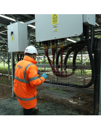 InverShield Ventilated Mesh Box - Solar Inverter Cable Protector - Galvanised Steel installed around solar inverter cable run on grazing solar farm | CMT Group