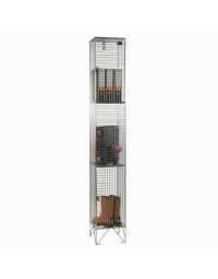 Three Door Folding Wire Mesh Locker – Nest of 1 – 1974x305mm – Ventilated BZP Steel two compartment locker with PPE jackets helmets and boots storage | CMT Group