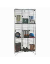 Three Door Folding Wire Mesh Locker – Nest of 3 – 1974x915mm – Ventilated BZP Steel nine compartment locker storing PPE equipment tools and boots | CMT Group