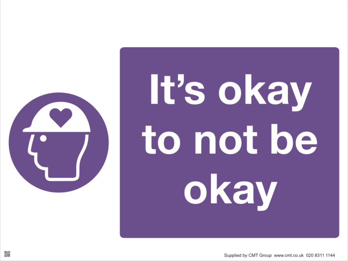 Mental Health Sign - 4mm Correx - 400x600mm - It's okay to not be okay. Spot the signs