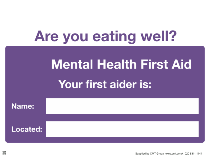 Mental Health Sign - 4mm Correx - 400x300mm - Are you eating well? Your first aider is
