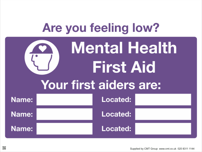 Mental Health Sign - 4mm Correx - 400x300mm - Are you feeling low? Your first aider is