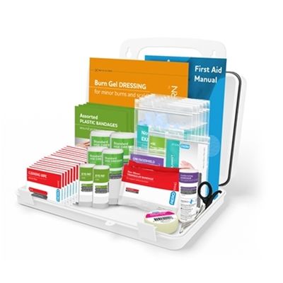 Small workplace first aid kit 86pcs open showing full BS8599-1 compliant contents | CMT Group UK