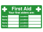 Multiple First Aider Name & Location Safety Sign - PVC