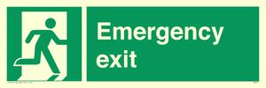 Vinyl Photoluminescent Sticker - 300mm x 100mm - Emergency exit with running man facing right