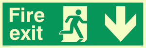 Vinyl Photoluminescent Sticker - 300mm x 100mm - Fire exit down