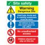 Site Safety Board - Warning Dangerous Site/PPE Needed/No Unauthorised Access - PVC