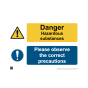 Site Sign - 3mm Correx  - Danger Hazardous Substances, Please Observe the Correct Precautions - 297x420mm (A3)