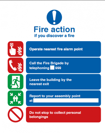 5 Point Fire Action Instructions Safety Sign - PVC