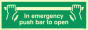 Vinyl Photoluminescent Sticker - 150mm x 50mm - In emergency push bar to open