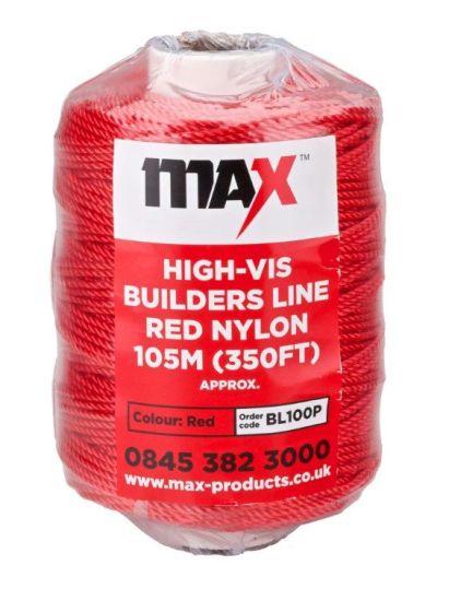 MAX Professional Stringline 105m hi-vis red twisted nylon reel for bricklaying set-out | CMT Group