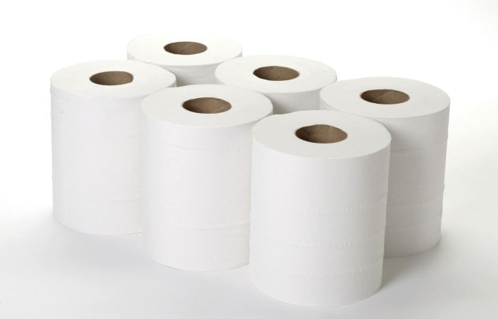 Economy 50m White Centre Feed Roll 2-Ply - Pack 6