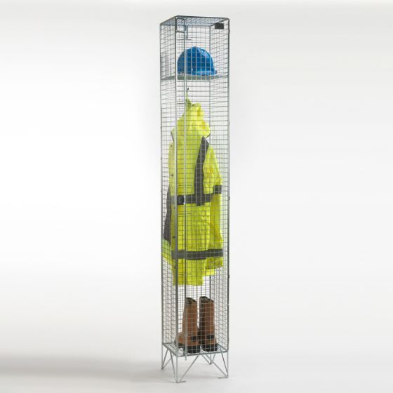 Single Door Wire Mesh Locker – Nest of 1 – 1974x305mm – Ventilated BZP Steel full height locker with PPE jacket hard hat shelf and boots storage | CMT Group