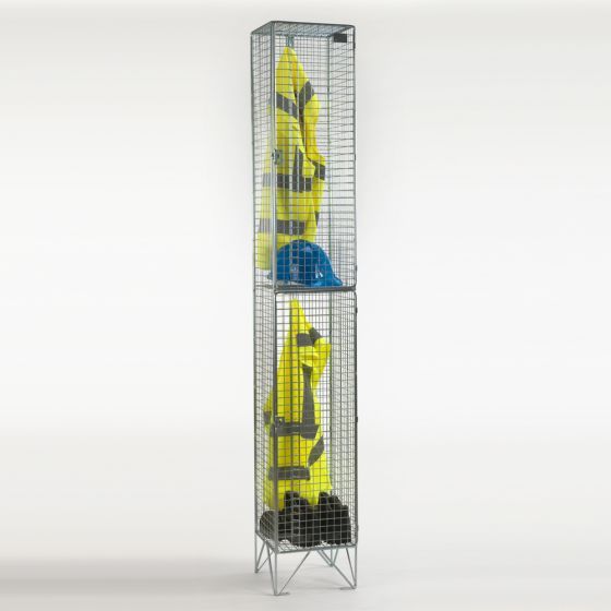 Two Door Wire Mesh Locker – Nest of 1 – 1974x305mm – Ventilated BZP Steel two compartment locker with PPE jackets and helmets storage | CMT Group