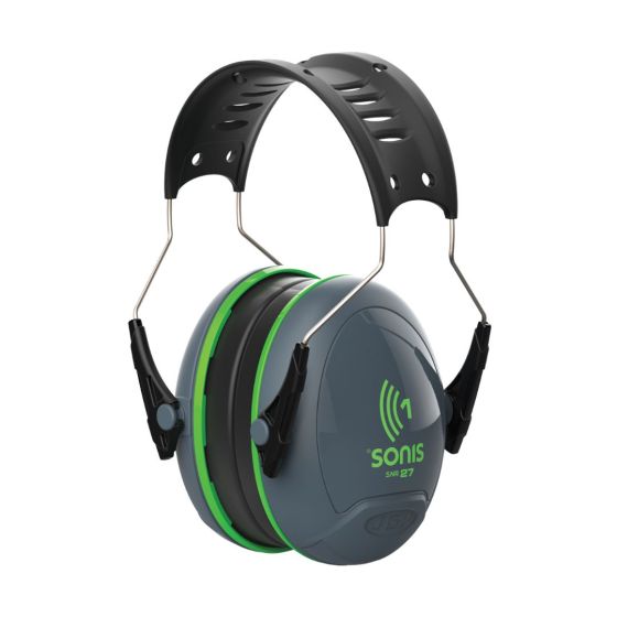 JSP Sonis 1 overhead ear defenders SNR 27 dark grey green headband front view | CMT Group UK