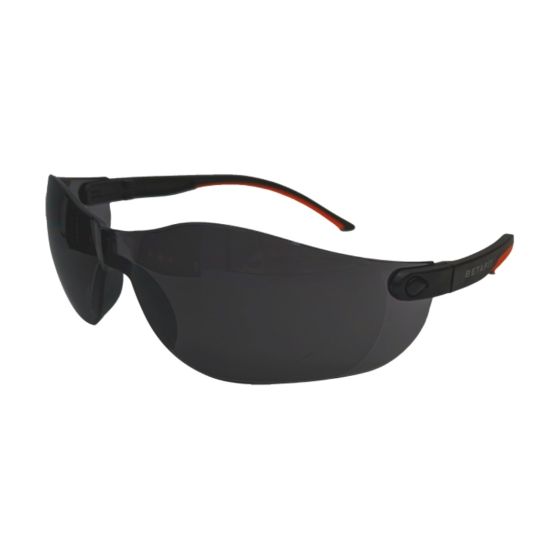 Betafit Montana safety spectacles smoke grey antiscratch lens black orange bi-polymer arms front view | CMT Group UK