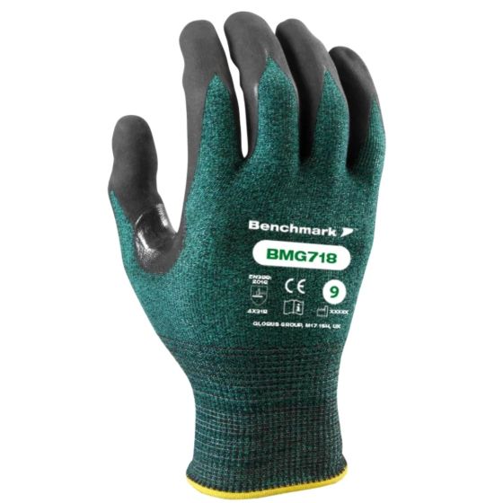 Benchmark BMG718 HPPE nitrile foam coated cut resistant gloves size 10 XL green black view | CMT Group UK