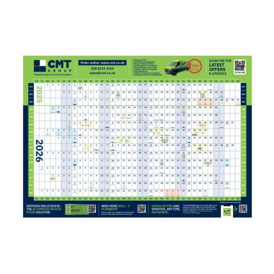 CMT A1 3mm Foamex Wall Planner - Oct 2025 to Dec 2026 full planner board view | CMT Group UK