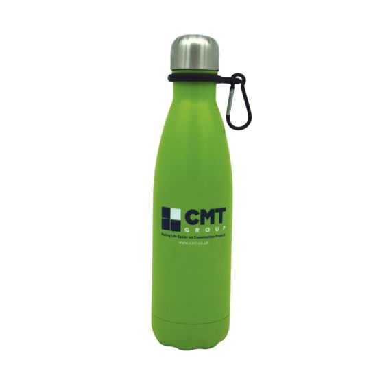 CMT Stainless Steel Insulated Flask With Carabiner - 500ml full bottle view | CMT Group UK