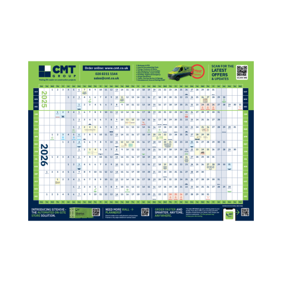 CMT A1 3mm Foamex Wall Planner - Oct 2025 to Dec 2026