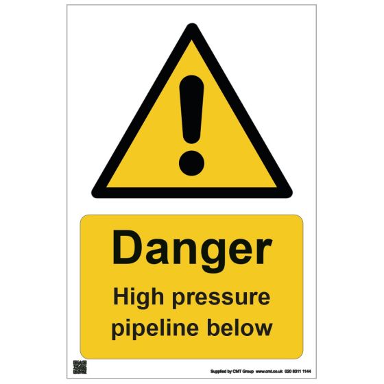 Site Safety - 420x594mm A2 3mm Correx - Danger! High Pressure Pipeline Below
