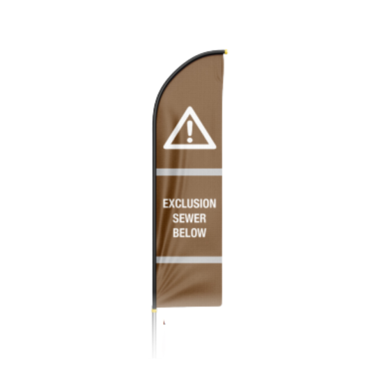 3.4m Hi Vis Sail Flag Double Sided - Base & Pole NOT Included - Printed: Exclusion Sewer Below