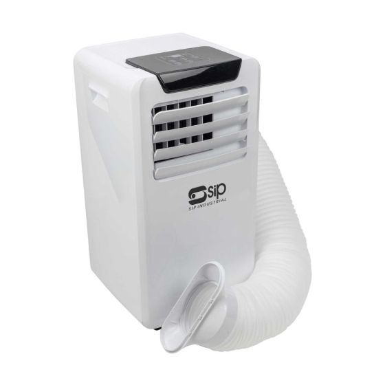 4-in-1 portable air conditioner 10000 BTU 230V front and side view with exhaust duct and window adaptor | CMT Group UK